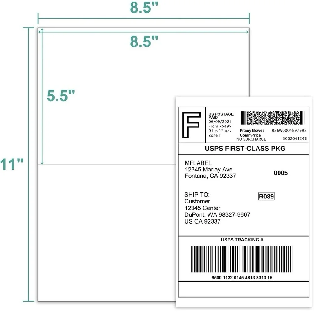 200 Shipping Labels Self Adhesive HALF SHEET‎ 8.5 x 5.5 Blank 2 Labels Per Sheet